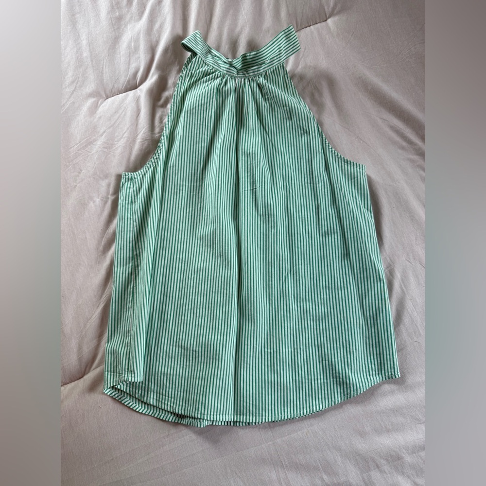 J. Crew Green Striped Halter Blouse